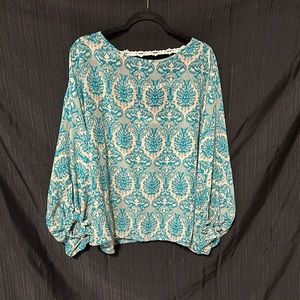 Basically brand Aqua green 2/tan design sheer top‎ / Size OS / N-40